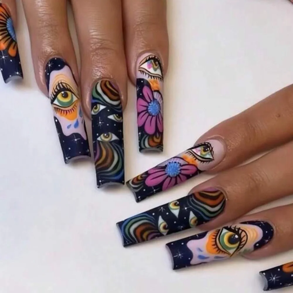 •An Eye for Beauty• XL Coffin Multicolor Coffin Nails